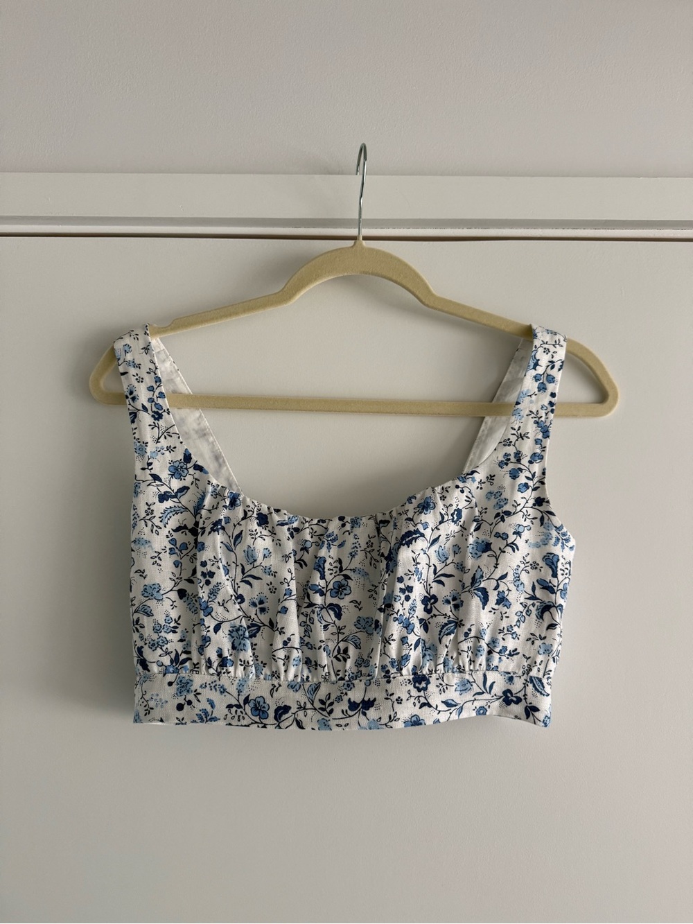 Reformation Blue + White Crop Top